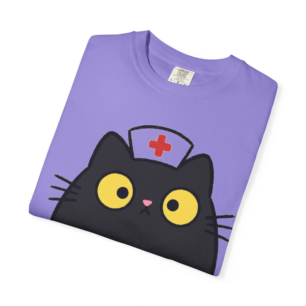 Kawaii Black Cat Nurse Shirt, Cute Cat In Nurse Cap Tee, Funny Nurse Cat Shirt, RN Gift