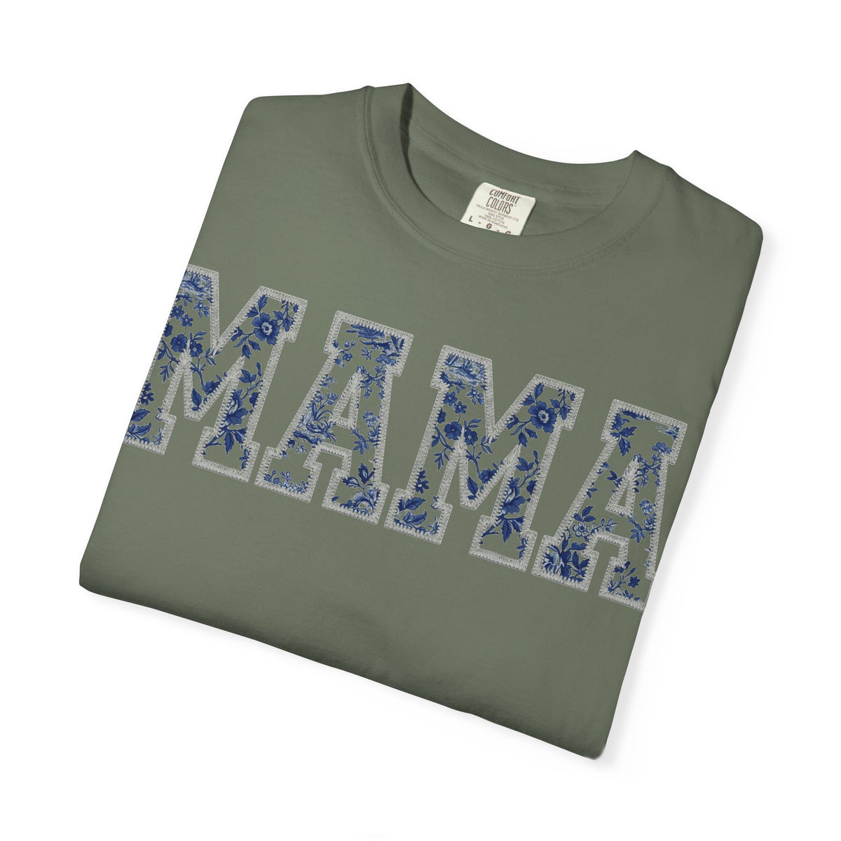 Mama Blue Toile Shirt, Delft Floral Applique Varsity Tee, Chinoiserie Mom Shirt, Mothers Day Gift