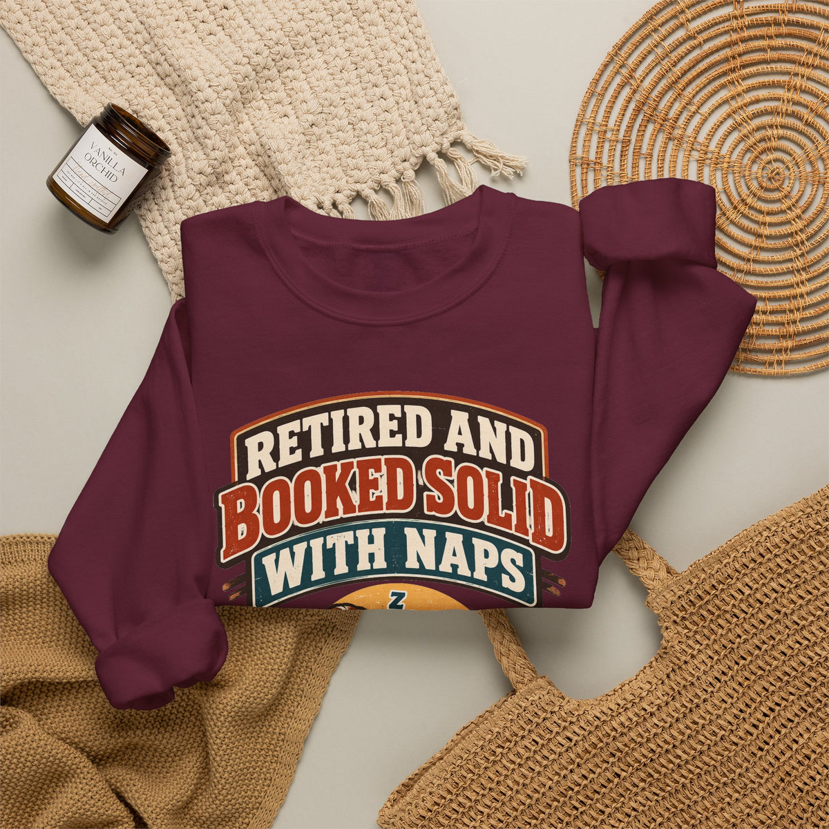 Funny Retirement Sweatshirt Retired And Booked Solid With Naps | Vintage Badge Sweatshirt | Retirement Gift For Him Her