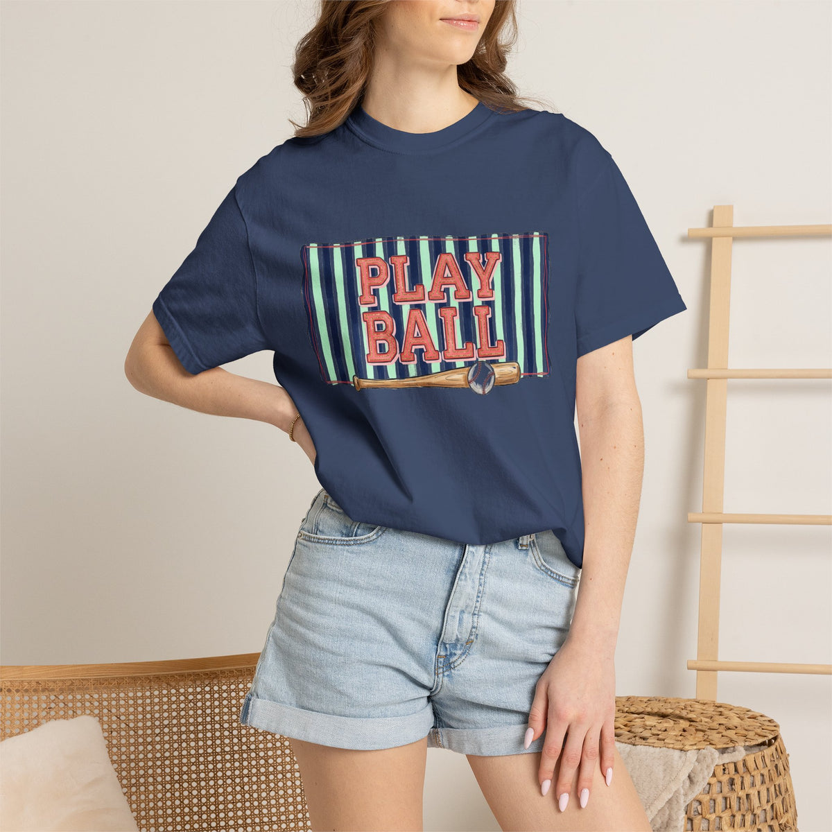 Play Ball Wide Stripe Shirt, Baseball Bat And Ball Tee, Vintage Game Day Shirt, Baseball Mom Gift