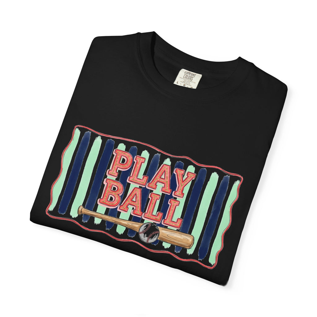 Play Ball Shirt, Painted Stripe Baseball Tee, Vintage Baseball Mom Shirt, Game Day Gift