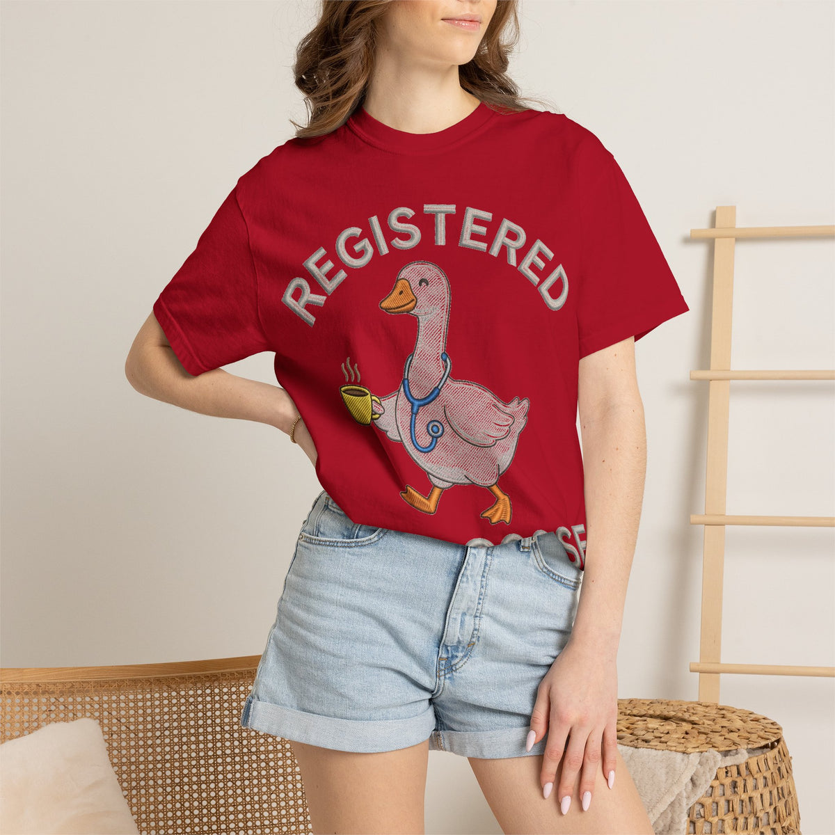 Registered Silly Goose Straight Text Shirt, Embroidered Look Nurse Goose Tee, Funny RN Shirt, Nurse Gift