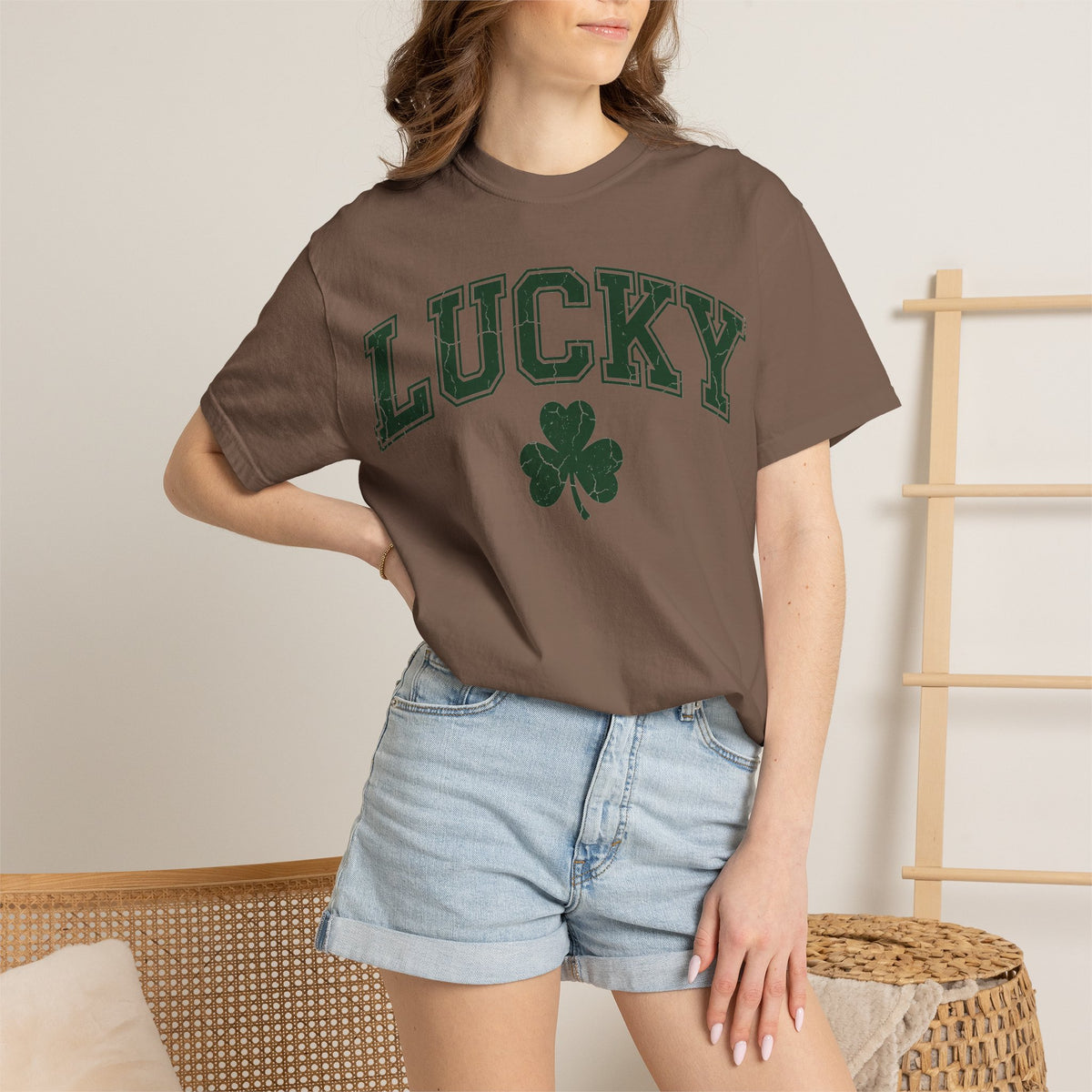 Lucky Shamrock Varsity Shirt, Distressed Green Clover Tee, St Patricks Day Collegiate Shirt, Irish Gift
