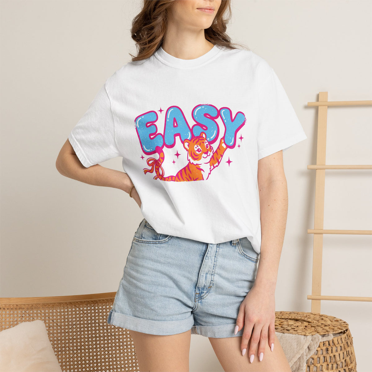 Easy Tiger Shirt, Y2K Bubble Letter Tiger Tee, Pink And Blue Retro Shirt, Funny Flirty Gift