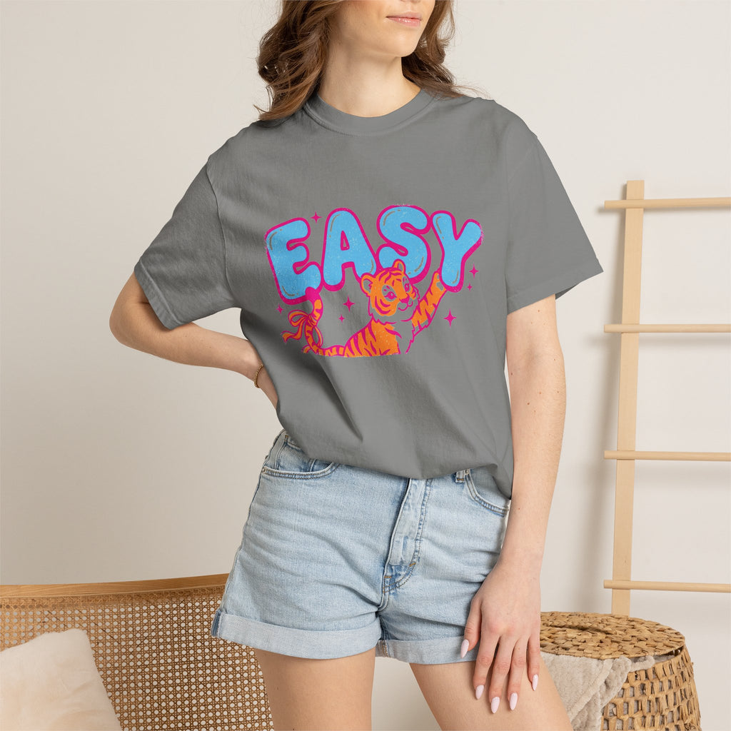 Easy Tiger Shirt, Y2K Bubble Letter Tiger Tee, Pink And Blue Retro Shirt, Funny Flirty Gift