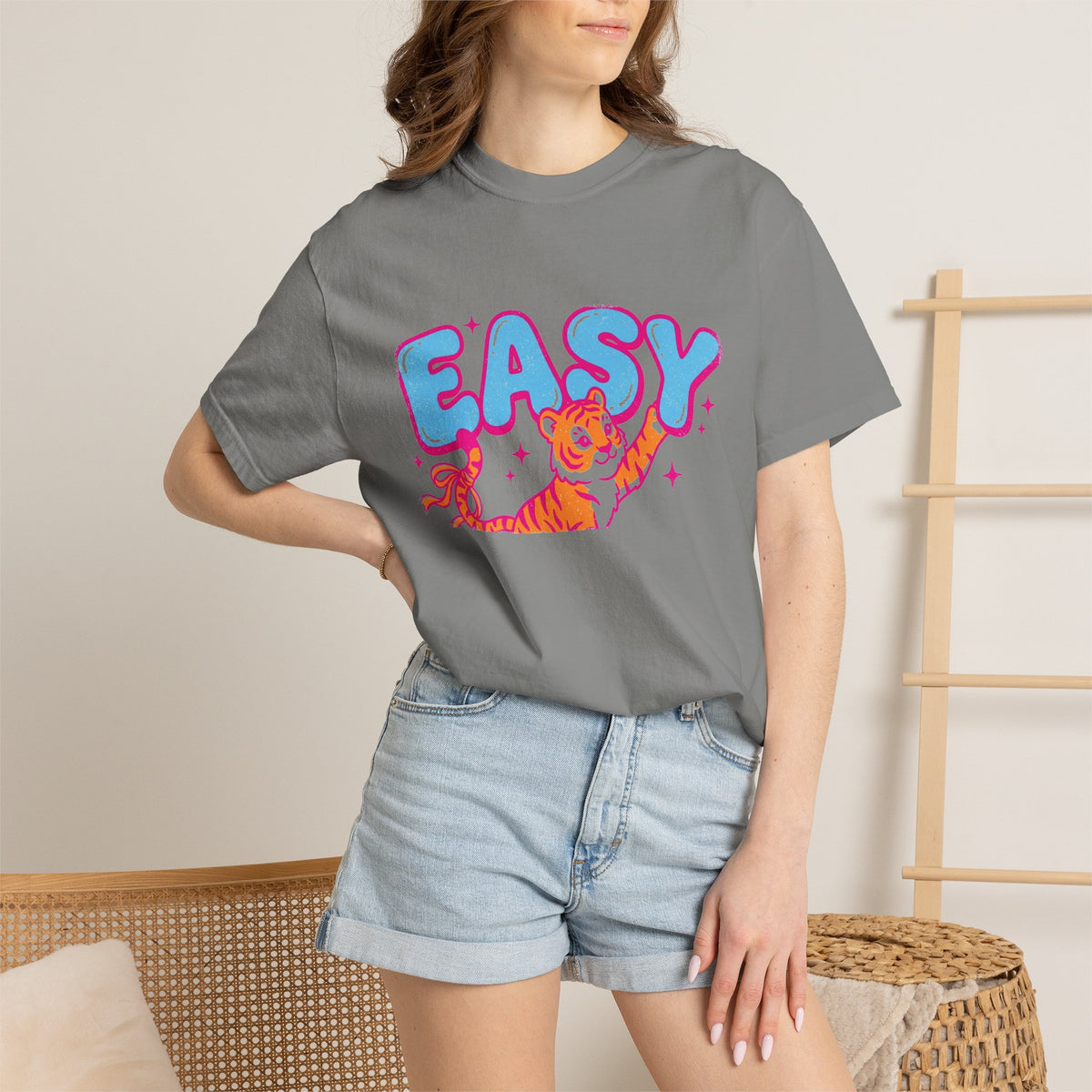Easy Tiger Shirt, Y2K Bubble Letter Tiger Tee, Pink And Blue Retro Shirt, Funny Flirty Gift