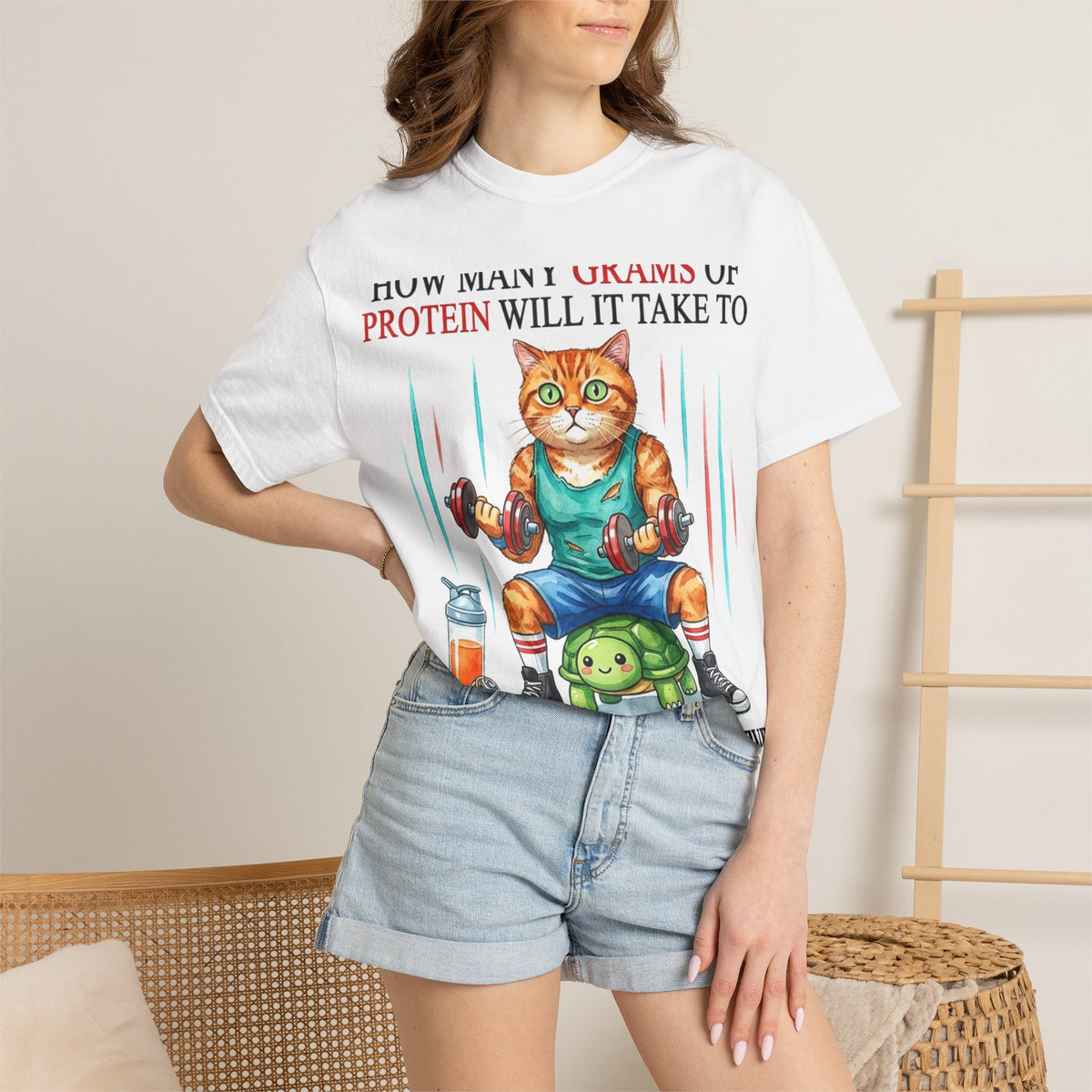How Many Grams Of Protein Will It Take To Restore The Light In My Eyes Shirt, Funny Gym Cat Tee, Burnout Humor Shirt, Lifter Gift