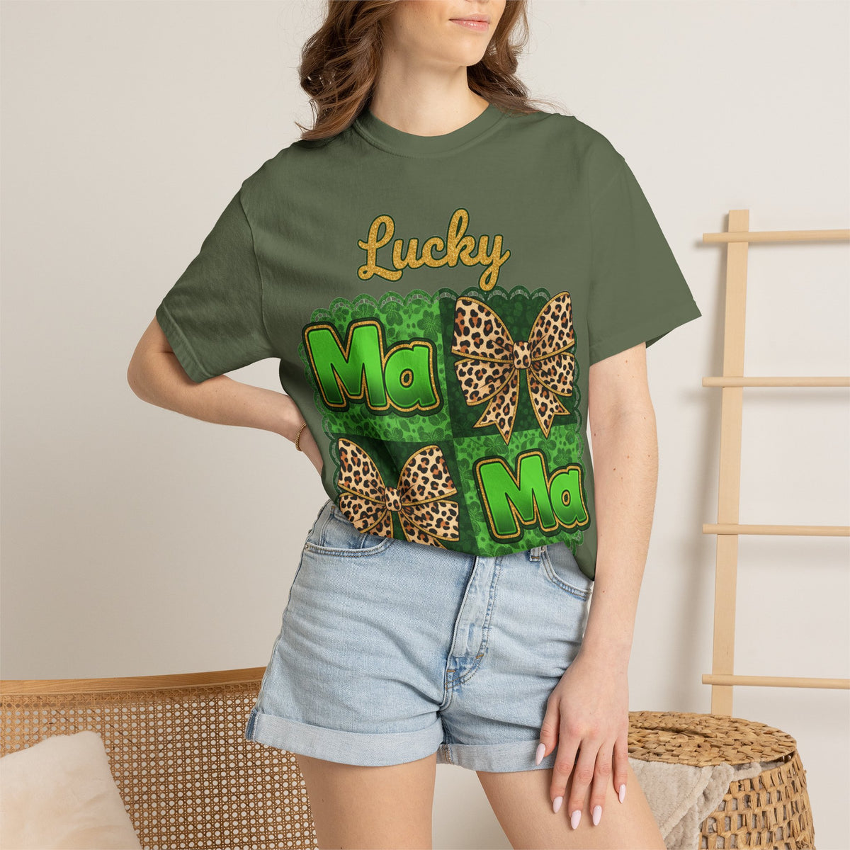 Lucky Mama Quad Shirt, Shamrock Leopard Bow Tee, St Patricks Day Mom Shirt, Irish Mama Gift