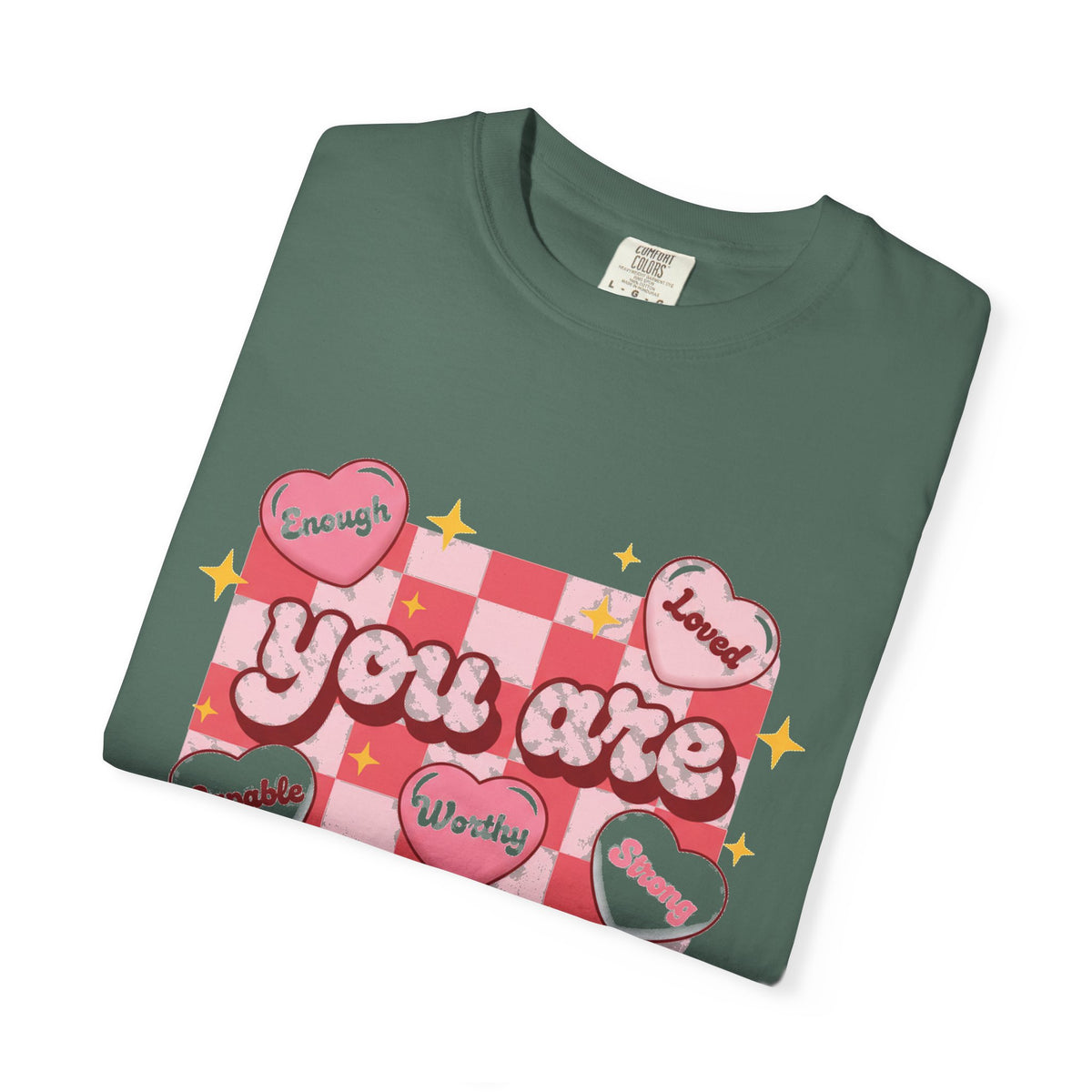 You Are Enough Pink Check Shirt, Affirmation Conversation Heart Tee, Valentines Shirt, Self Love Gift