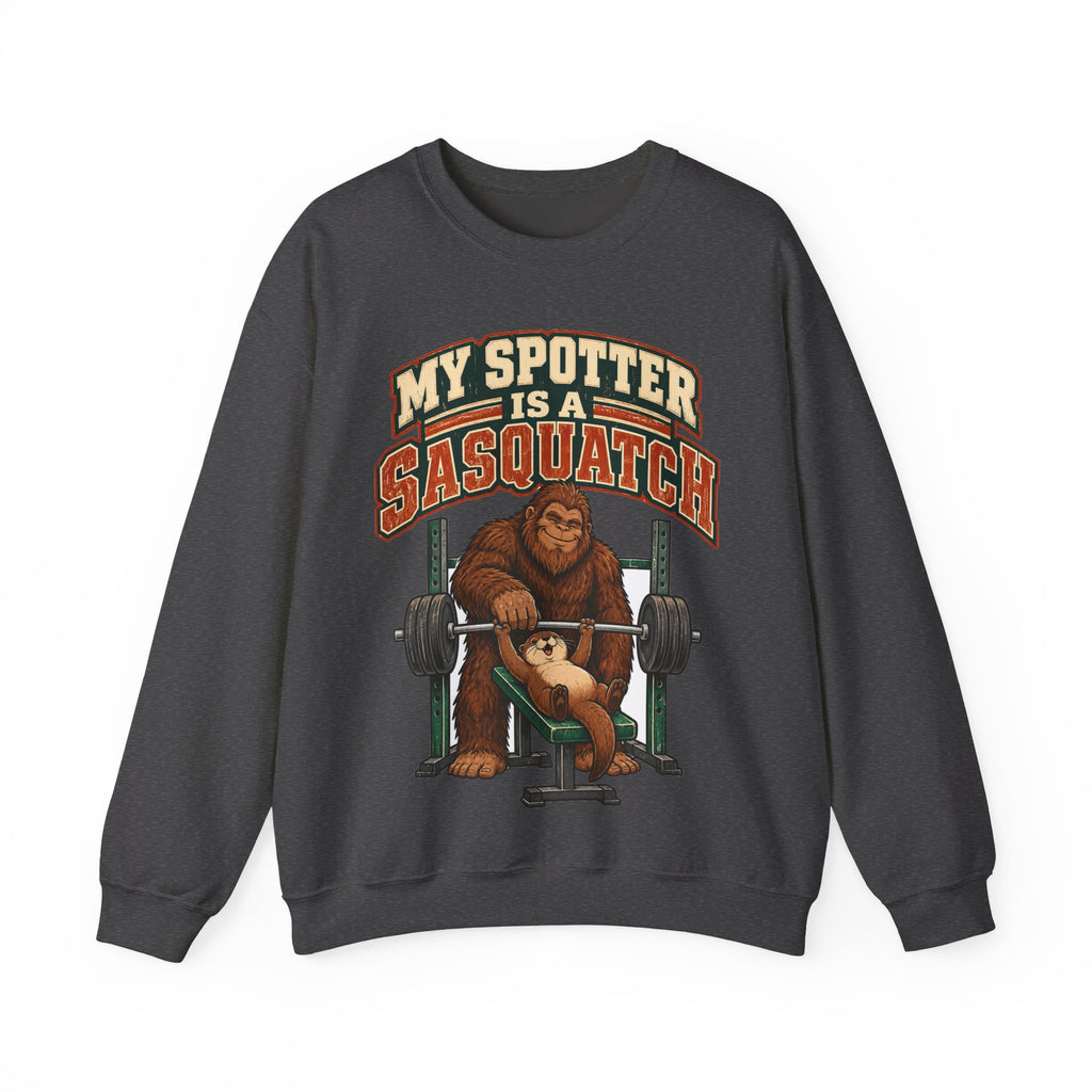 Funny Gym Sweatshirt My Spotter Is A Sasquatch Bigfoot Sweatshirt, Gym Gift For Men Women, Weightlifting Humor Sweatshirt