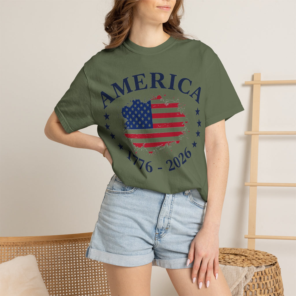 America 1776 2026 Wide Flag Shirt, Patriotic Star Border Tee, Distressed USA Flag Shirt, July 4th Gift