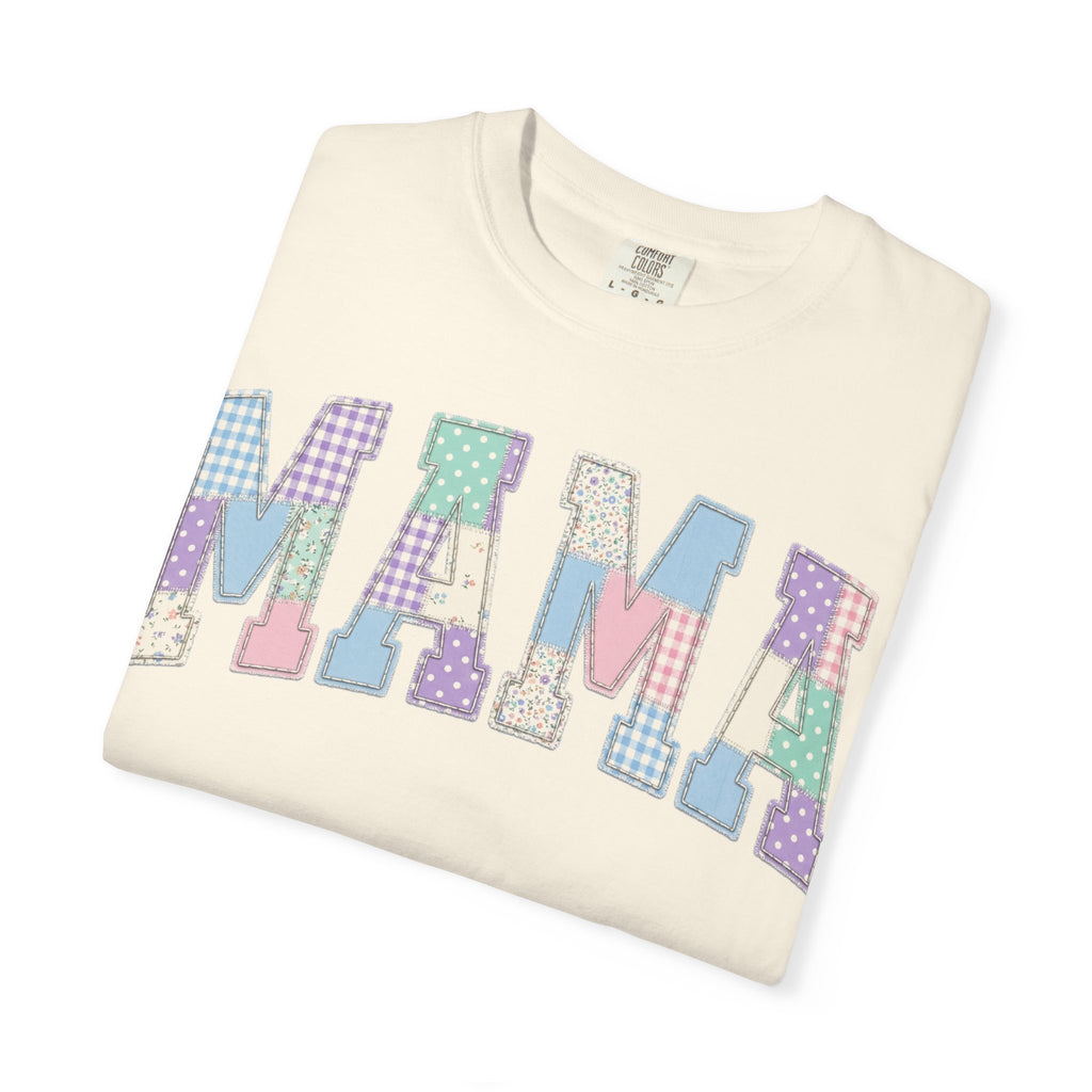 Mama Patchwork Shirt, Pastel Faux Applique Varsity Tee, Shabby Chic Mom Shirt, Mothers Day Gift