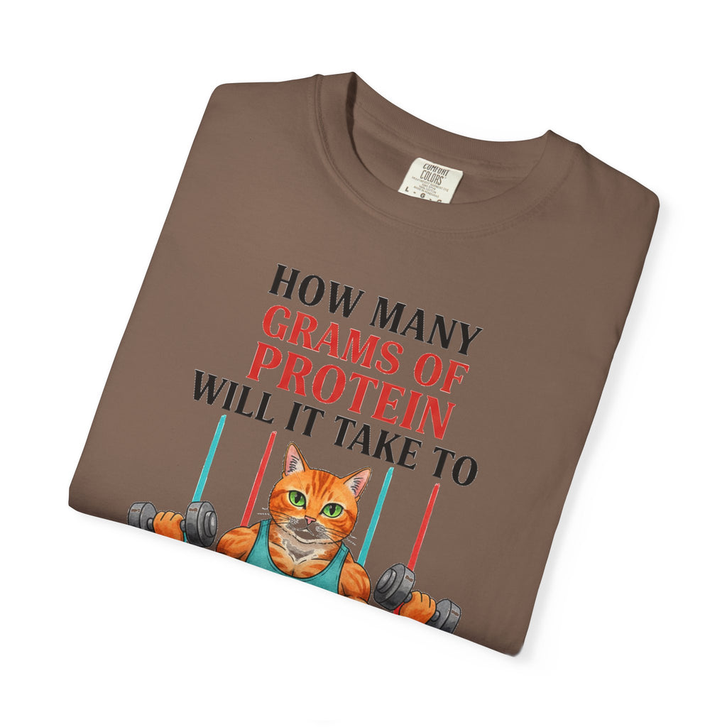 How Many Grams Of Protein Tall Shirt, Funny Buff Cat Gym Tee, Protein Humor Shirt, Weightlifting Gift