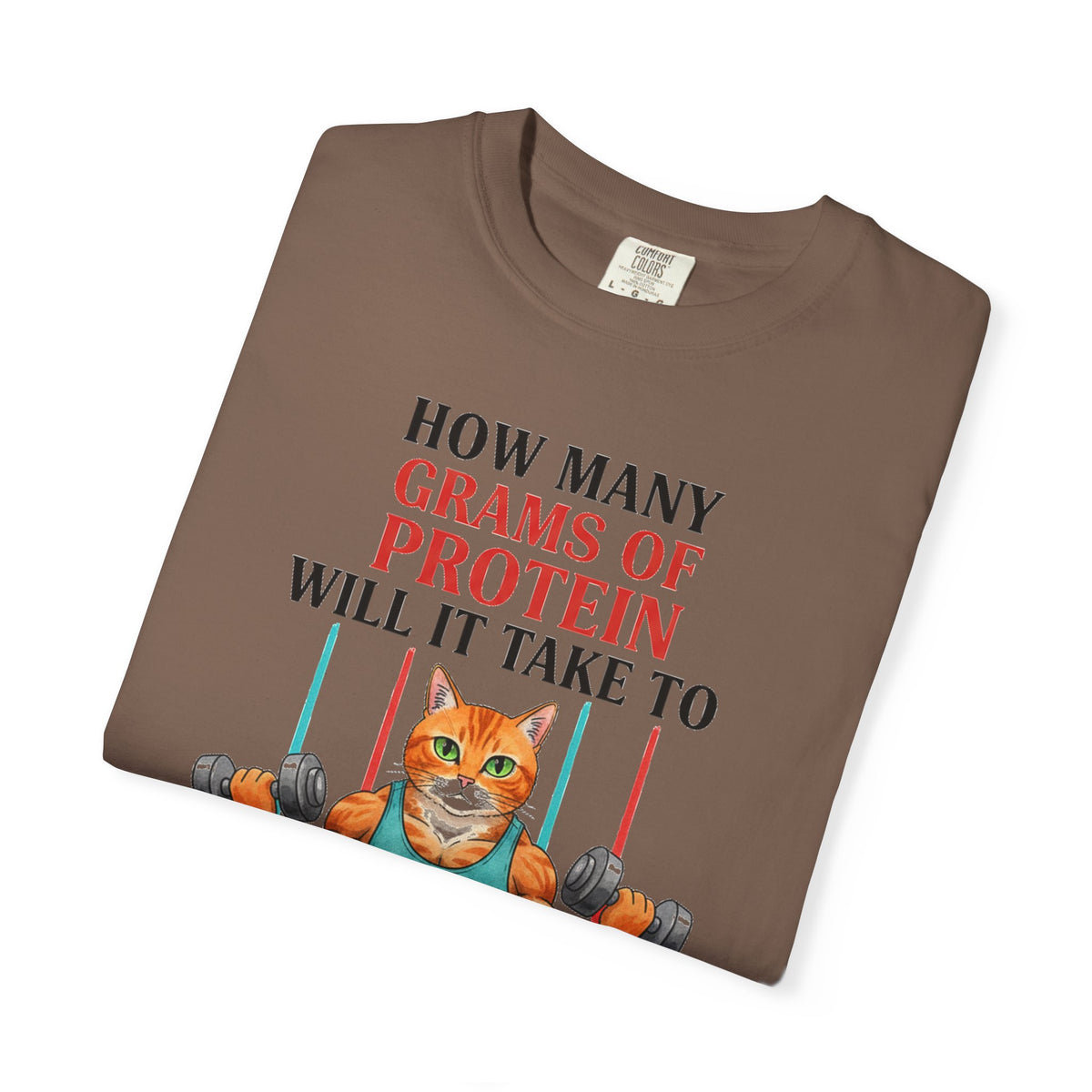 How Many Grams Of Protein Tall Shirt, Funny Buff Cat Gym Tee, Protein Humor Shirt, Weightlifting Gift