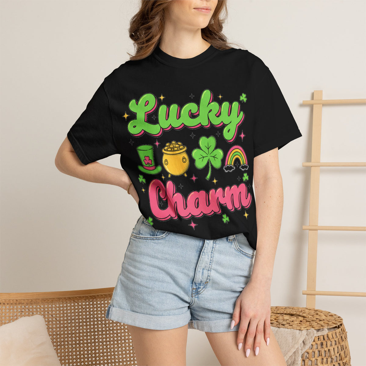 Lucky Charm Pink Shirt, Groovy St Patricks Day Tee, Rainbow Clover Shirt, Irish Gift