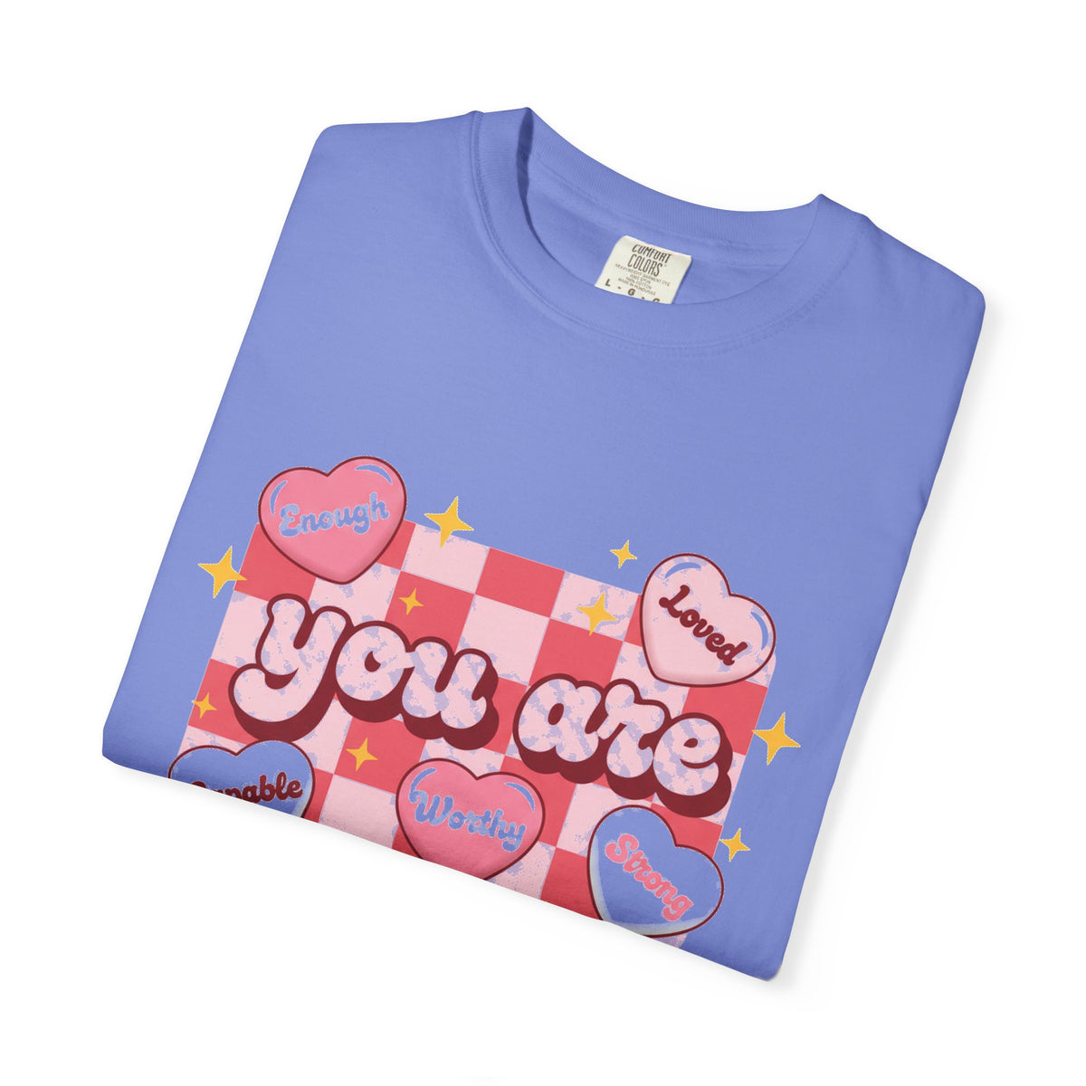 You Are Enough Pink Check Shirt, Affirmation Conversation Heart Tee, Valentines Shirt, Self Love Gift