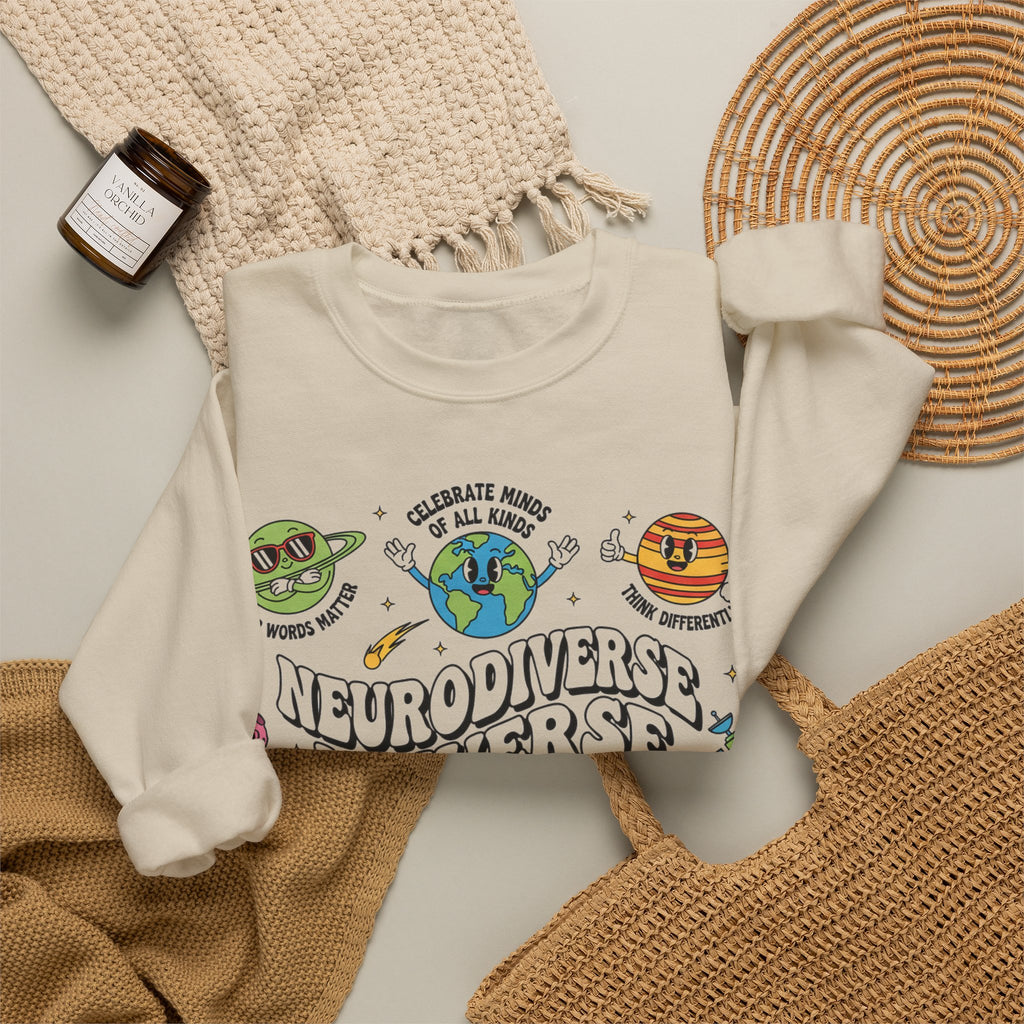 Neurodiverse Universe Sweatshirt, Retro Planets Autism Acceptance Sweatshirt, Special Education Teacher Gift, Neurodiversity Sweatshirt, ADH