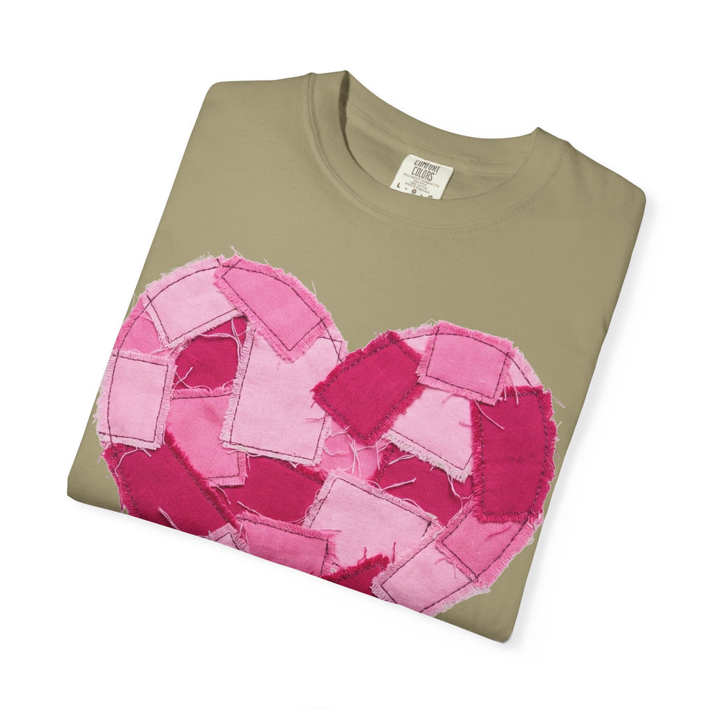 Patchwork Heart Shirt, Frayed Pink Quilt Heart Tee, Shabby Chic Valentine Shirt, Cozy Gift