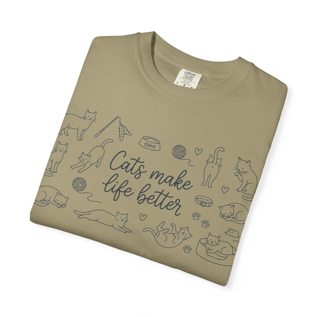Cats Make Life Better Wide Shirt, Scattered Cat Doodle Tee, Minimal Cat Lover Shirt, Cat Owner Gift