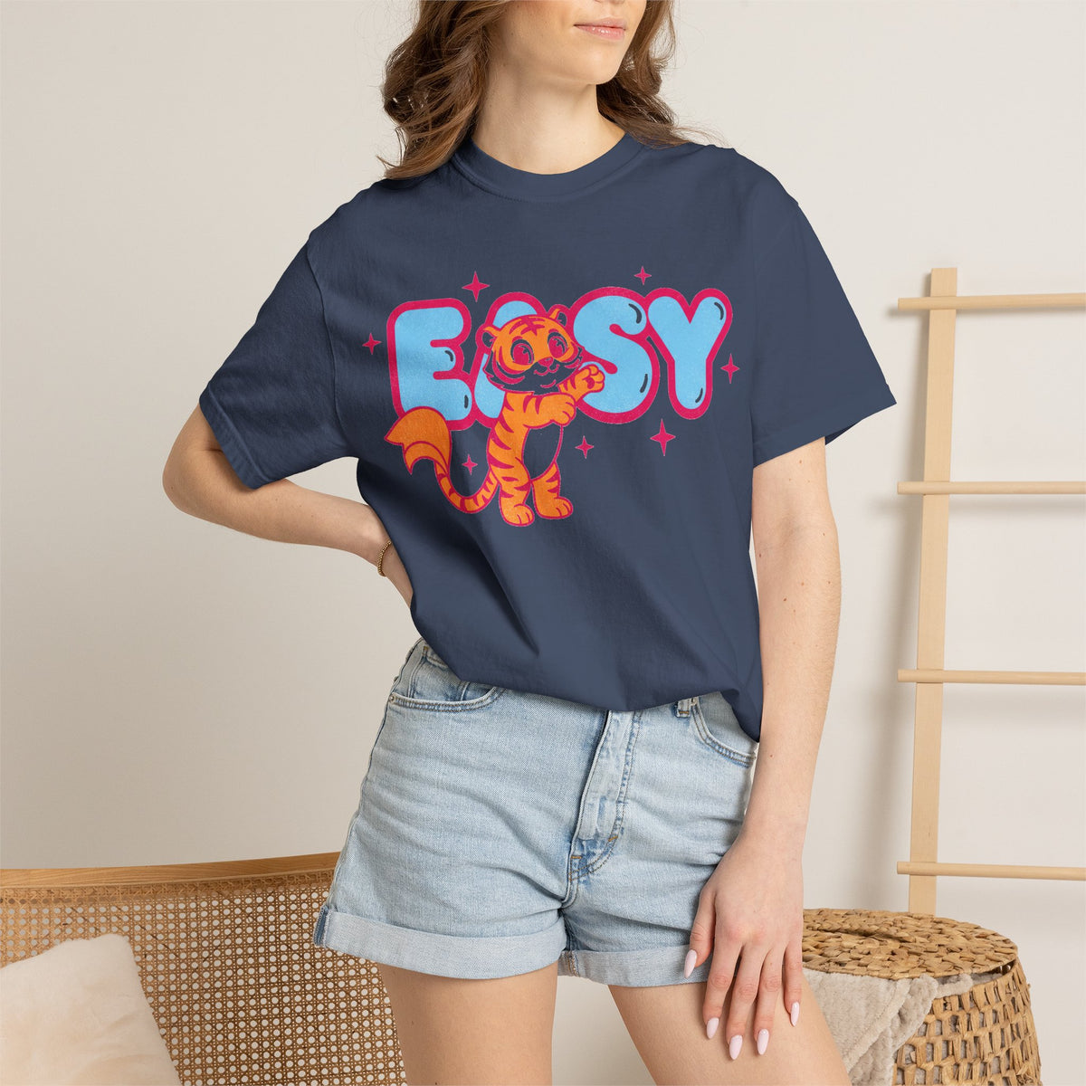 Easy Tiger Centre Cub Shirt, Y2K Retro Bubble Tiger Tee, Pink Sparkle Shirt, Funny Flirty Gift