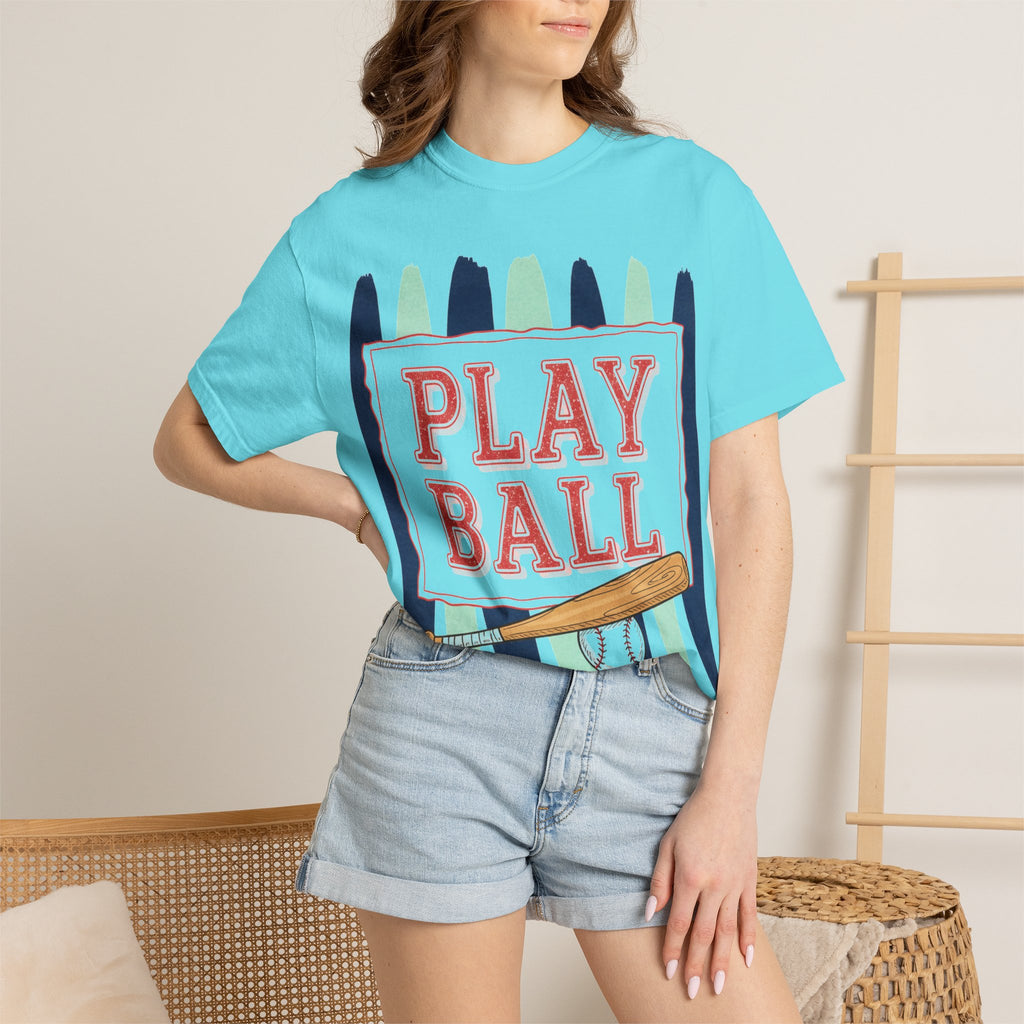 Play Ball Tall Stripe Shirt, Painted Baseball Panel Tee, Game Day Baseball Shirt, Sports Mom Gift