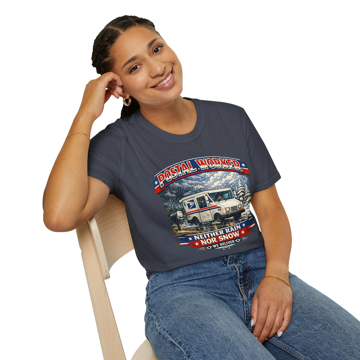 Postal Worker T-Shirt — "Neither Rain Nor Snow" Mail Carrier Vintage Winter Design