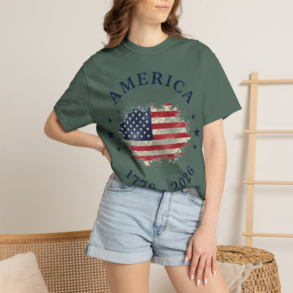 America 1776 2026 Arched Shirt, Vintage Flag Splash Tee, Patriotic Americana Shirt, Independence Day Gift