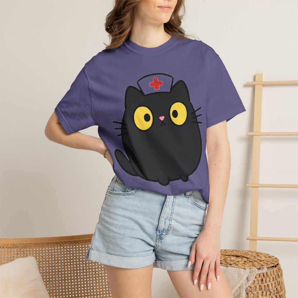 Kawaii Black Cat Nurse Shirt, Cute Cat In Nurse Cap Tee, Funny Nurse Cat Shirt, RN Gift