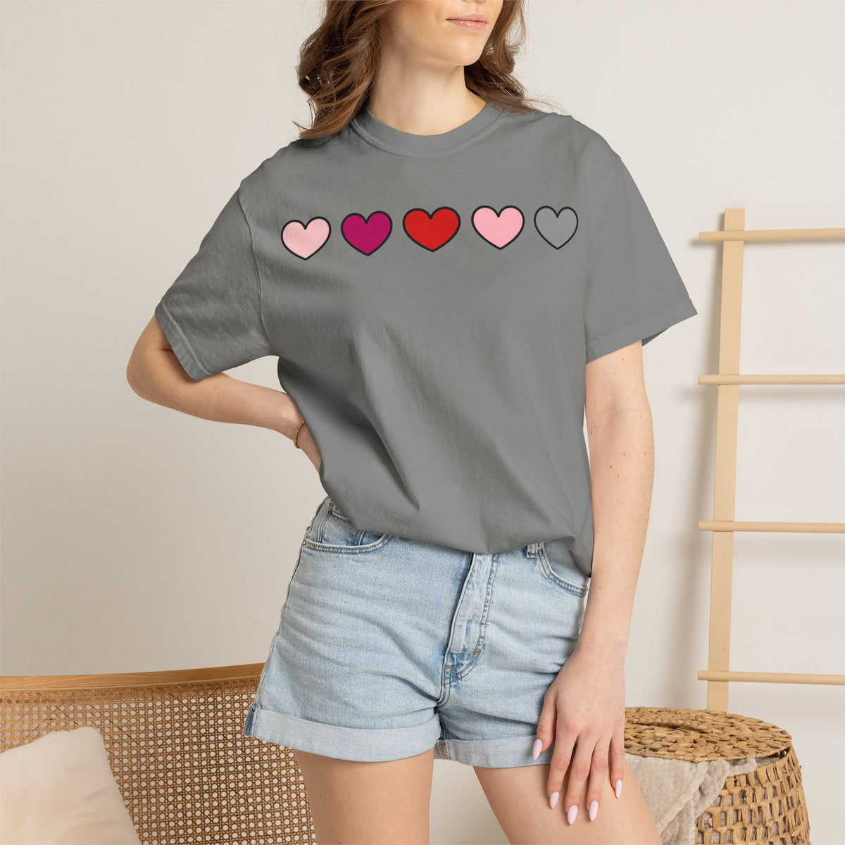 Five Pink Hearts Shirt, Minimal Valentine Heart Row Tee, Pastel Heart Shirt, Valentines Gift