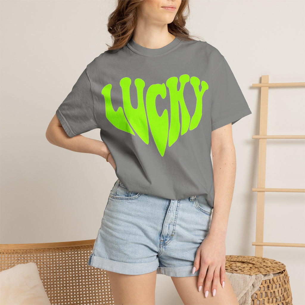 Lucky Melting Letters Shirt, Neon Green Trippy Tee, Psychedelic St Patricks Shirt, Festival Gift