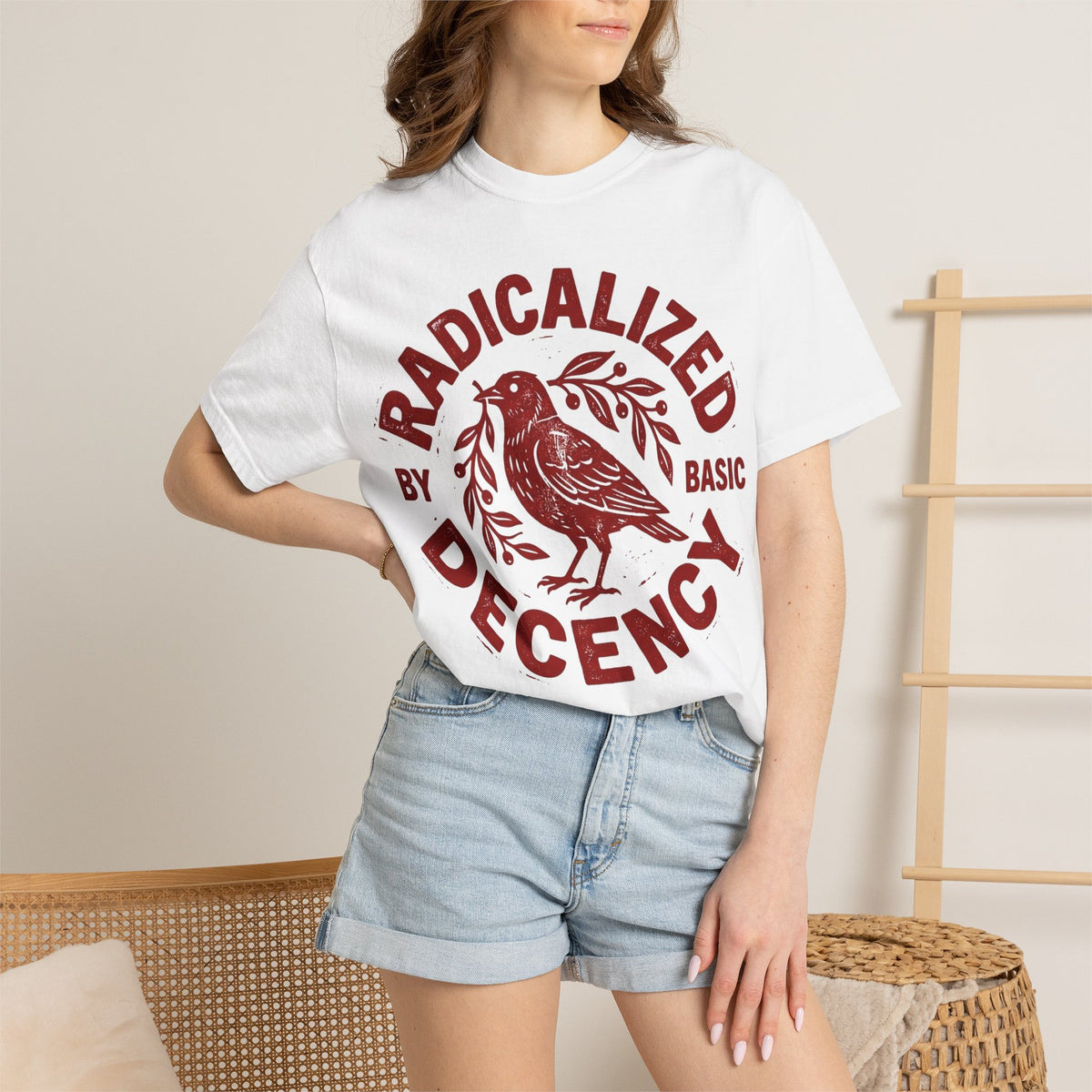 Radicalized By Basic Decency Red Bird Shirt, Folk Stamp Activist Tee, Kindness Protest Shirt, Ally Gift