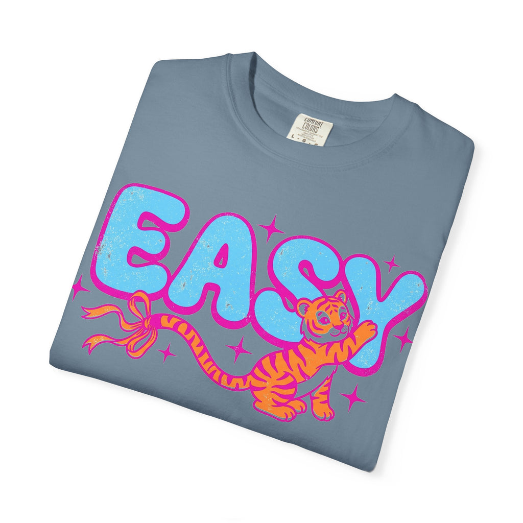 Easy Tiger Bow Shirt, Y2K Cub Bubble Type Tee, Retro Pink Blue Tiger Shirt, Trendy Gift