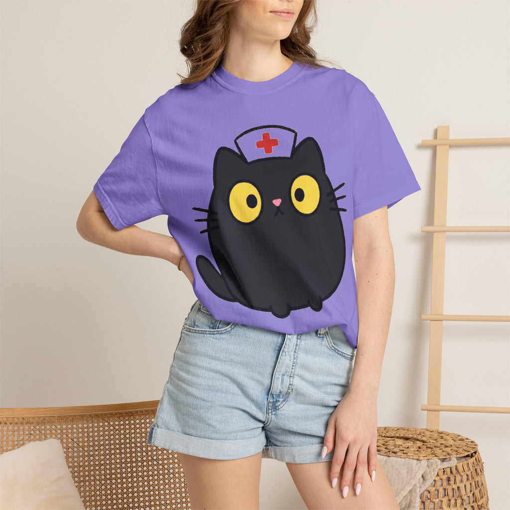Kawaii Black Cat Nurse Shirt, Cute Cat In Nurse Cap Tee, Funny Nurse Cat Shirt, RN Gift