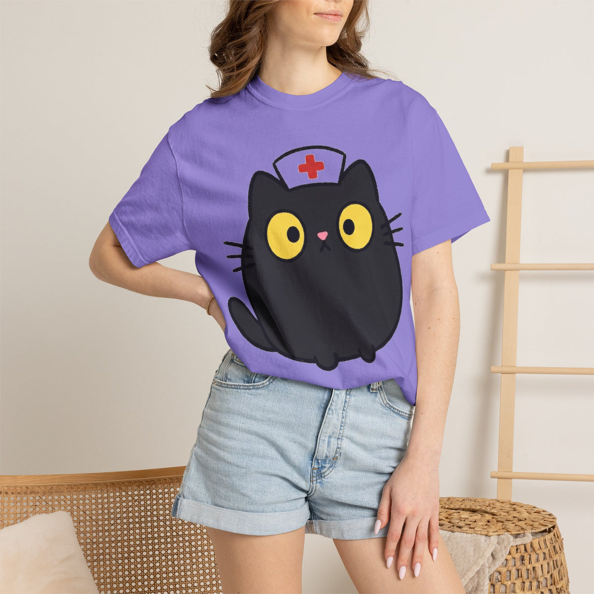 Kawaii Black Cat Nurse Shirt, Cute Cat In Nurse Cap Tee, Funny Nurse Cat Shirt, RN Gift