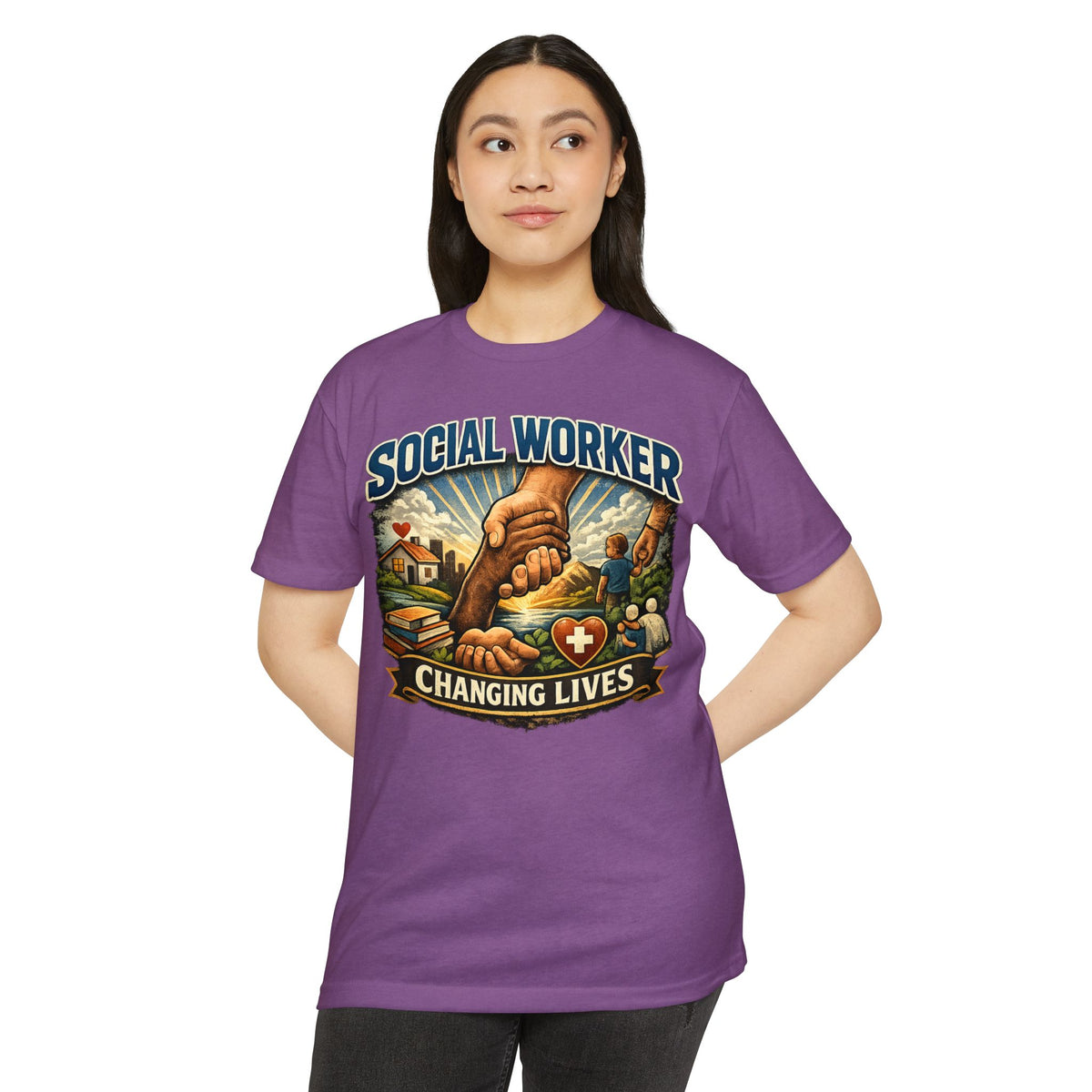 Social Worker T-Shirt — "Changing Lives" Graphic Tee for Caregivers & Advocates