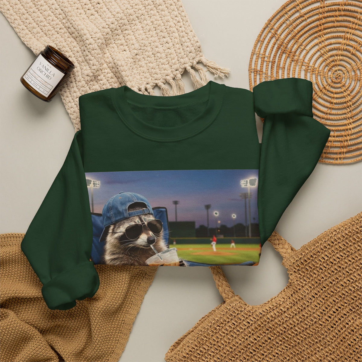 I Live Here Now Raccoon Baseball Sweatshirt, Funny Baseball Mom Sweatshirt, Raccoon Camp Chair Stadium Sweatshirt, Travel Ball Parent Gift,