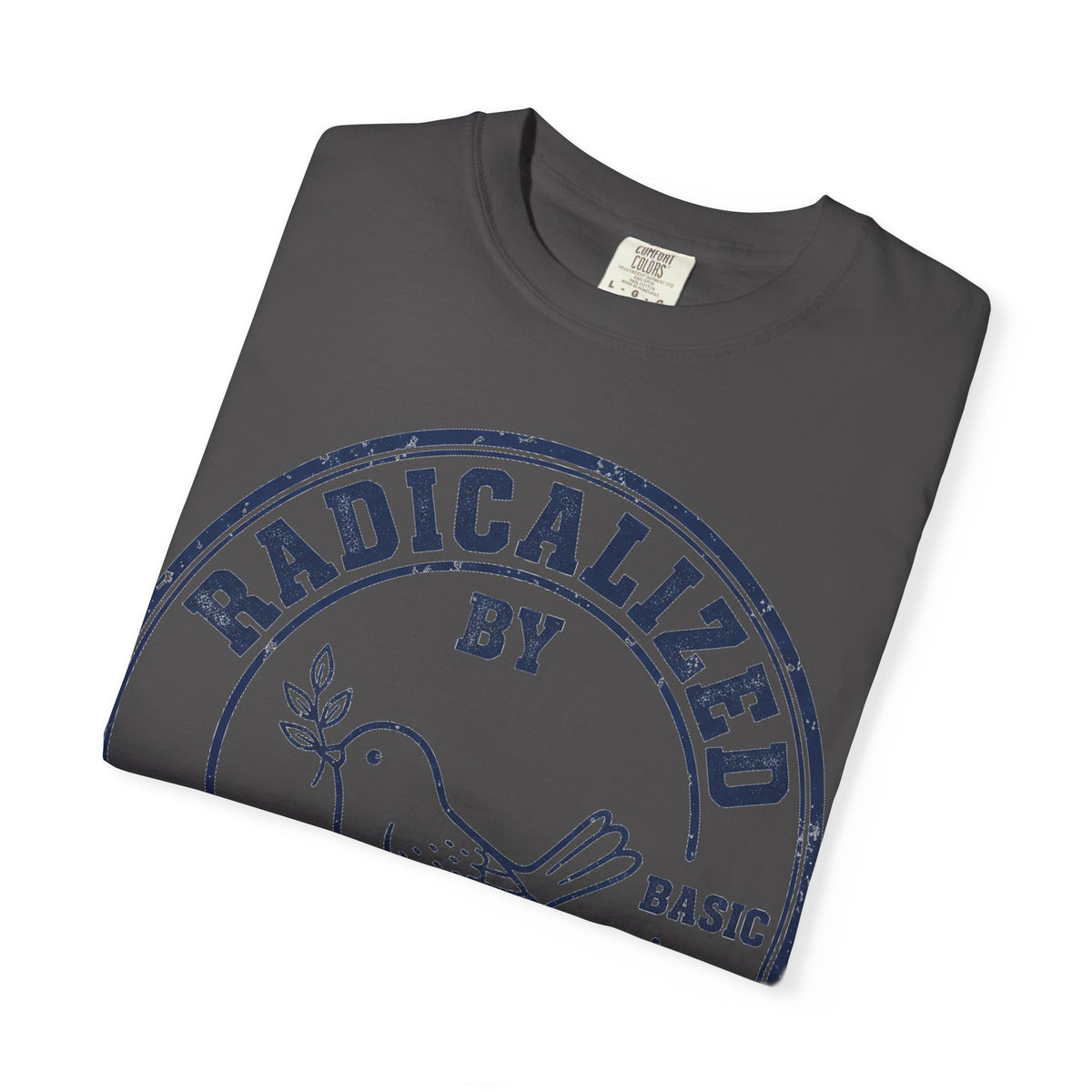 Radicalized By Basic Decency Navy Stamp Shirt, Line Art Dove Badge Tee, Kindness Protest Shirt, Activist Gift