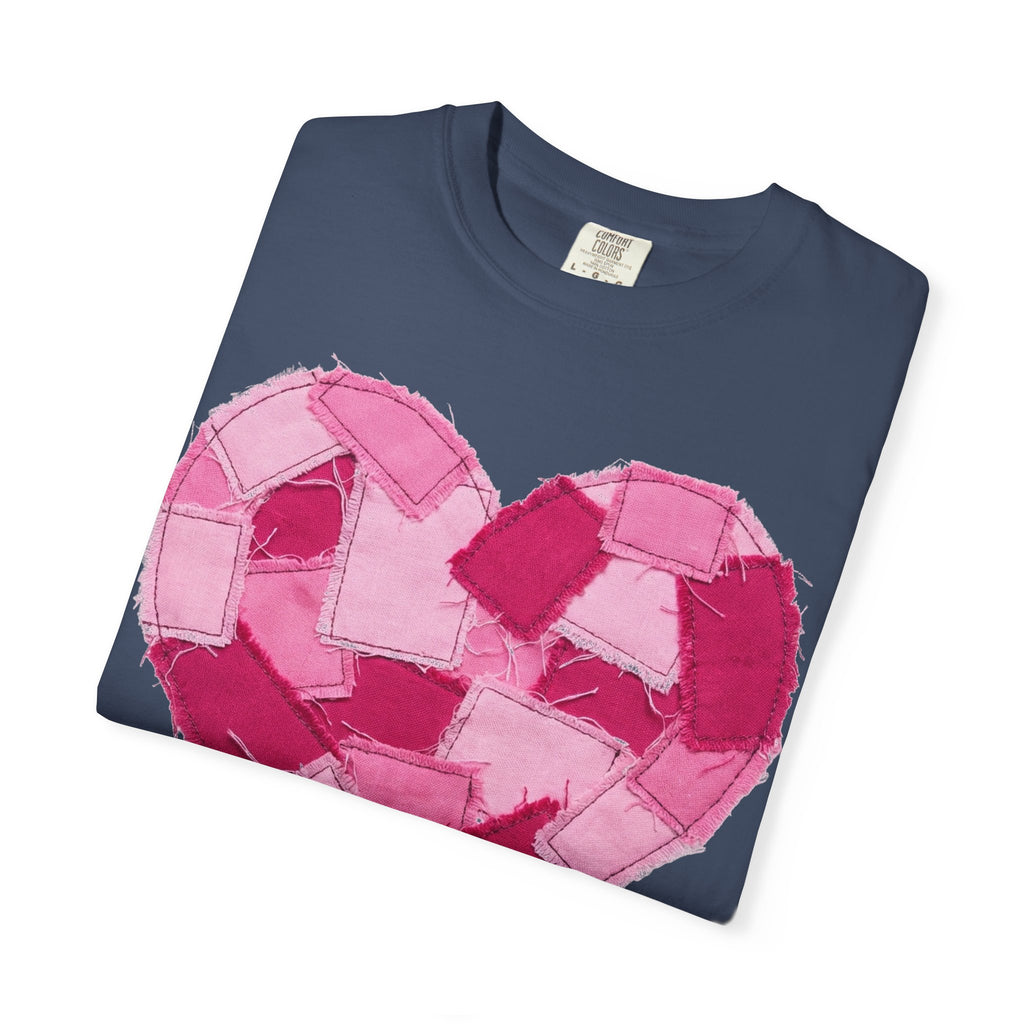 Patchwork Heart Shirt, Frayed Pink Quilt Heart Tee, Shabby Chic Valentine Shirt, Cozy Gift