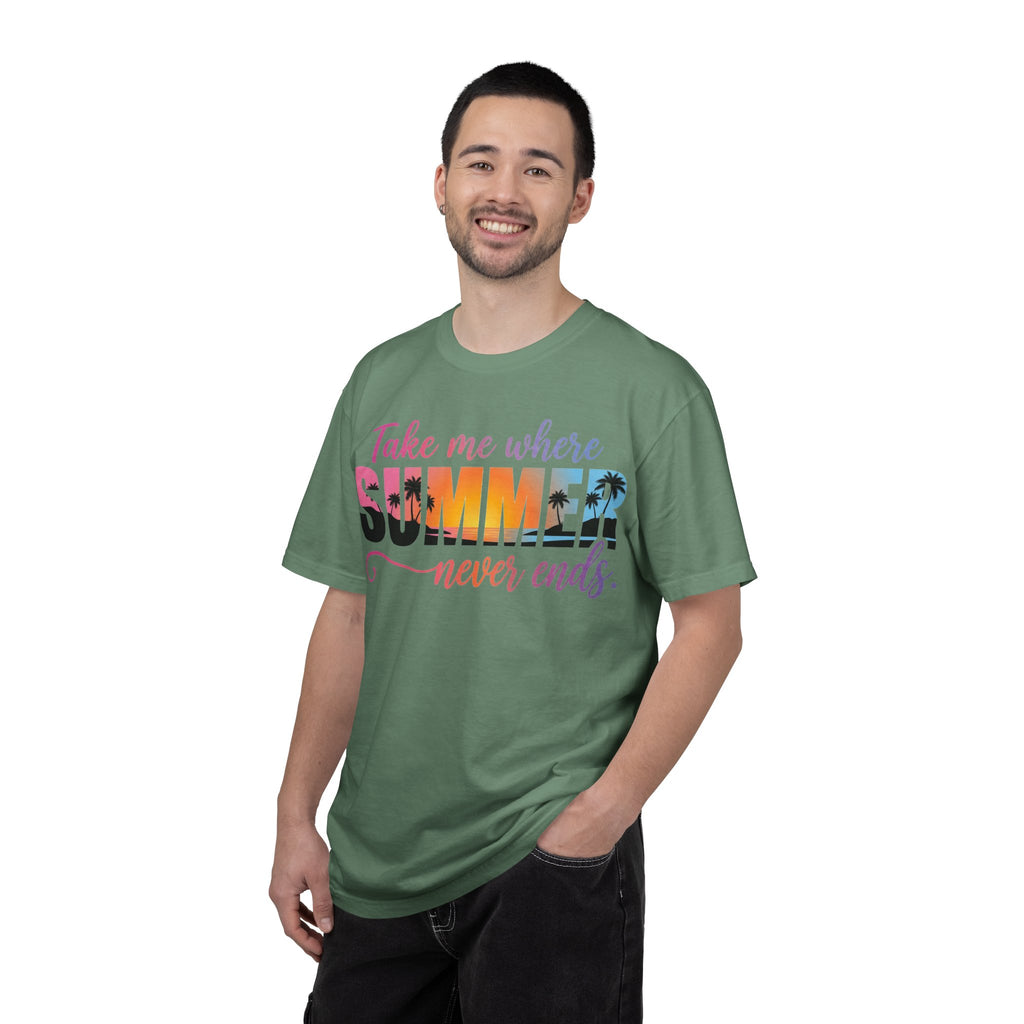 Take Me Where Summer Never Ends Bright Shirt, Tropical Sunset Type Tee, Vacation Shirt, Beach Gift