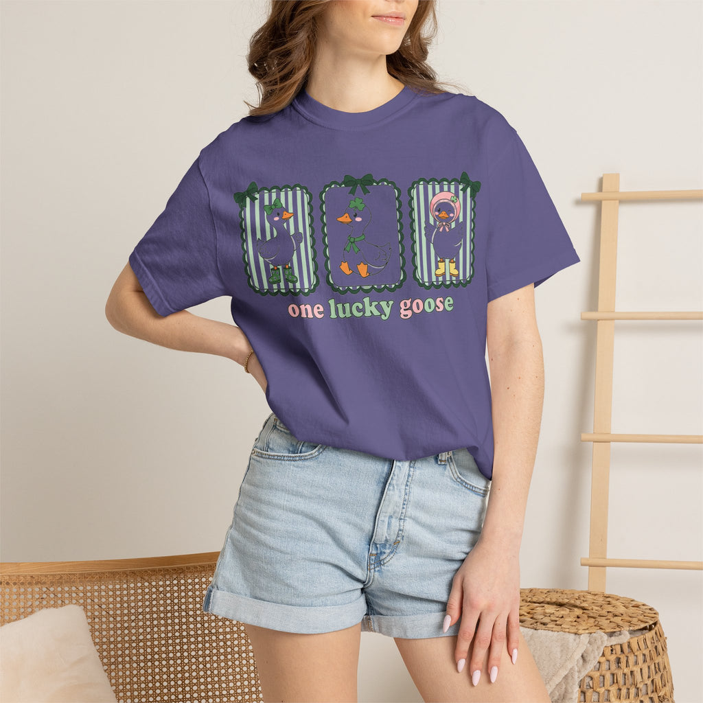 One Lucky Goose Tall Shirt, Three Panel Irish Goose Tee, Cute St Patricks Day Shirt, Shamrock Gift