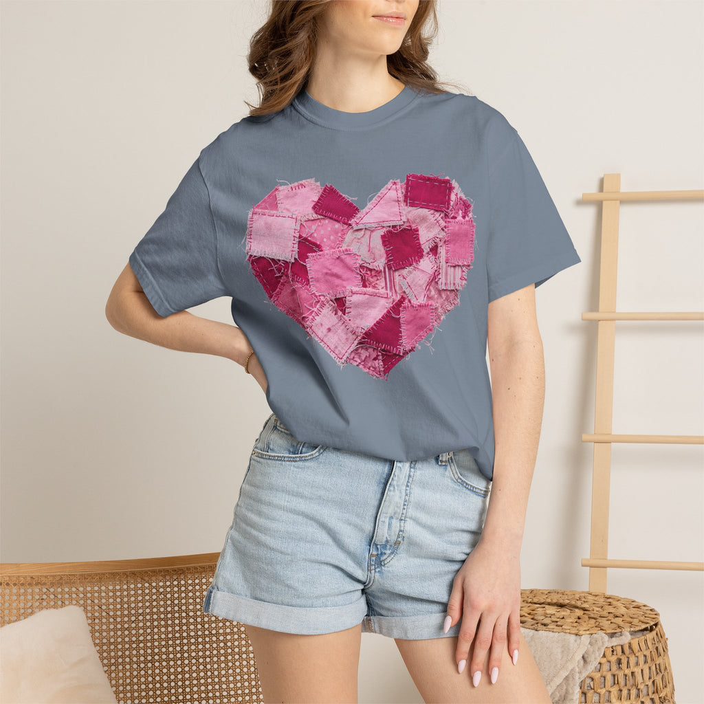 Scrappy Patchwork Heart Shirt, Frayed Quilt Valentine Tee, Cottagecore Heart Shirt, Quilter Gift