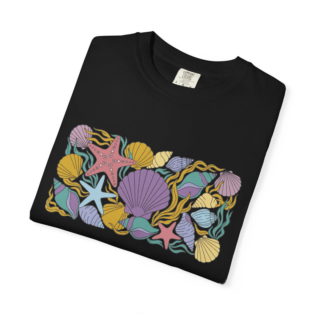 Seashell Starfish Shirt, Pastel Beach Shell Collage Tee, Coastal Summer Shirt, Beach Lover Gift
