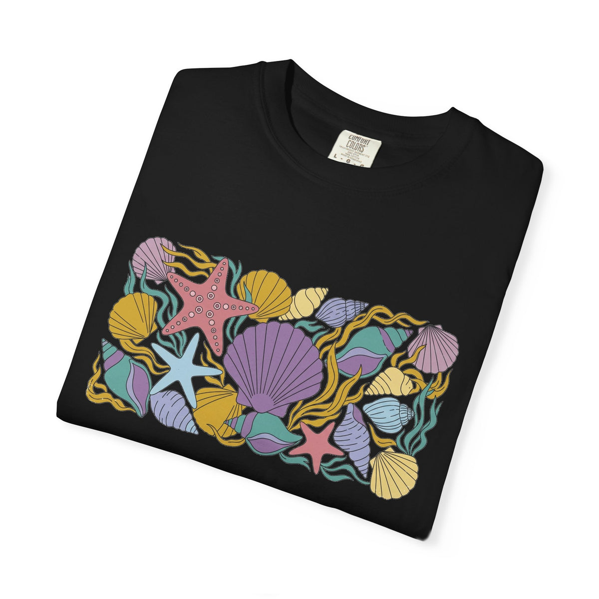 Seashell Starfish Shirt, Pastel Beach Shell Collage Tee, Coastal Summer Shirt, Beach Lover Gift
