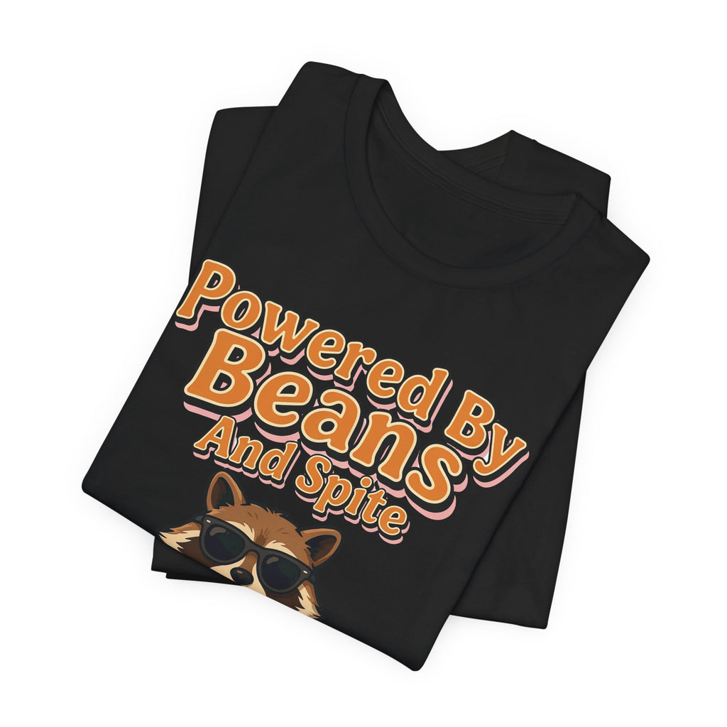 Funny Coffee Shirt Powered By Beans And Spite | Sarcastic Coffee Lover Shirt | Iced Coffee Raccoon Shirt | Gift