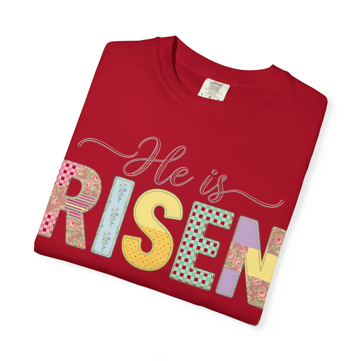 He Is Risen Floral Applique Shirt, Rose Gingham Easter Tee, Christian Patchwork Shirt, Easter Gift