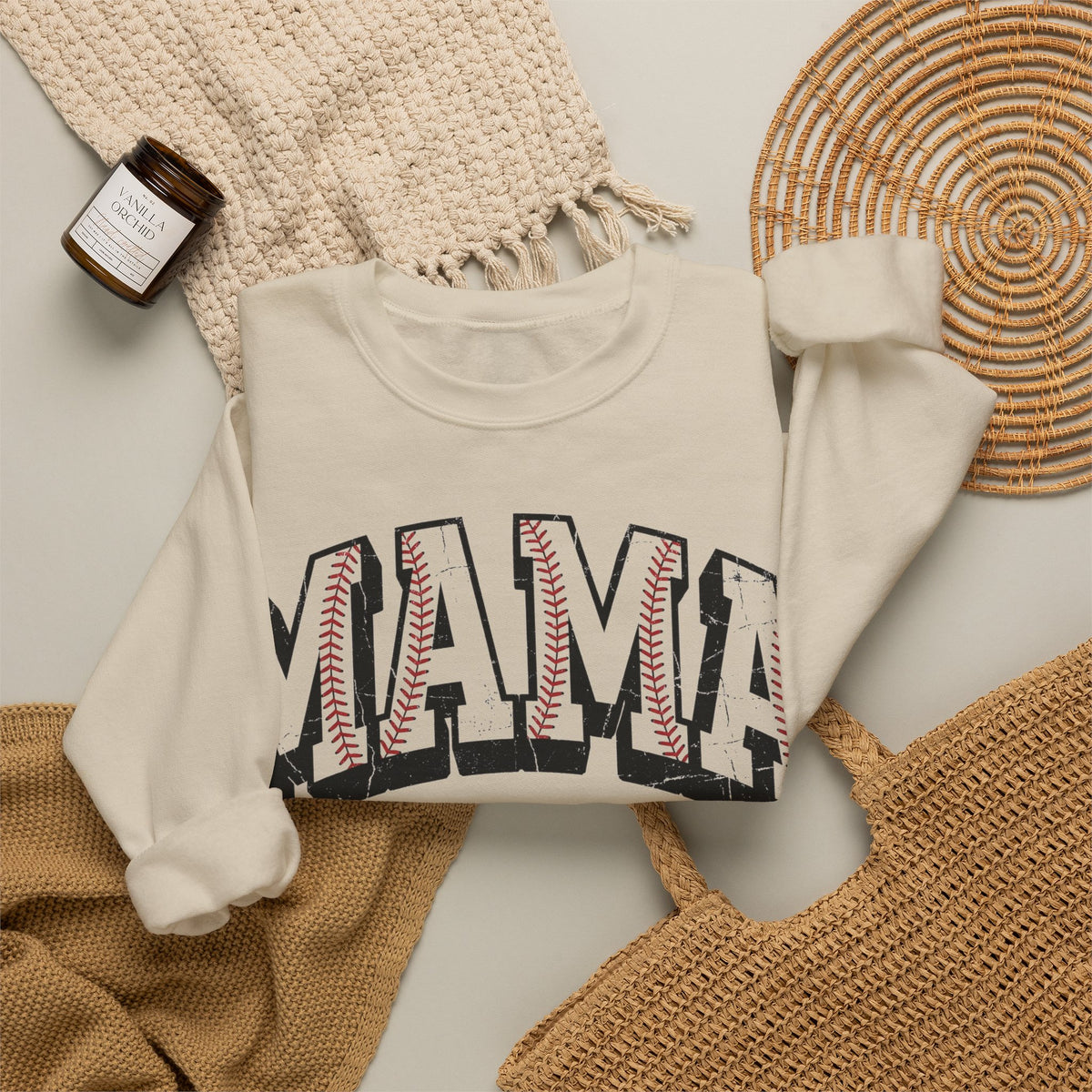 Baseball Mama Sweatshirt, Distressed Baseball Stitch Letters Sweatshirt, Baseball Mom Gift, Game Day Varsity Sweatshirt, Softball Mama Sweat