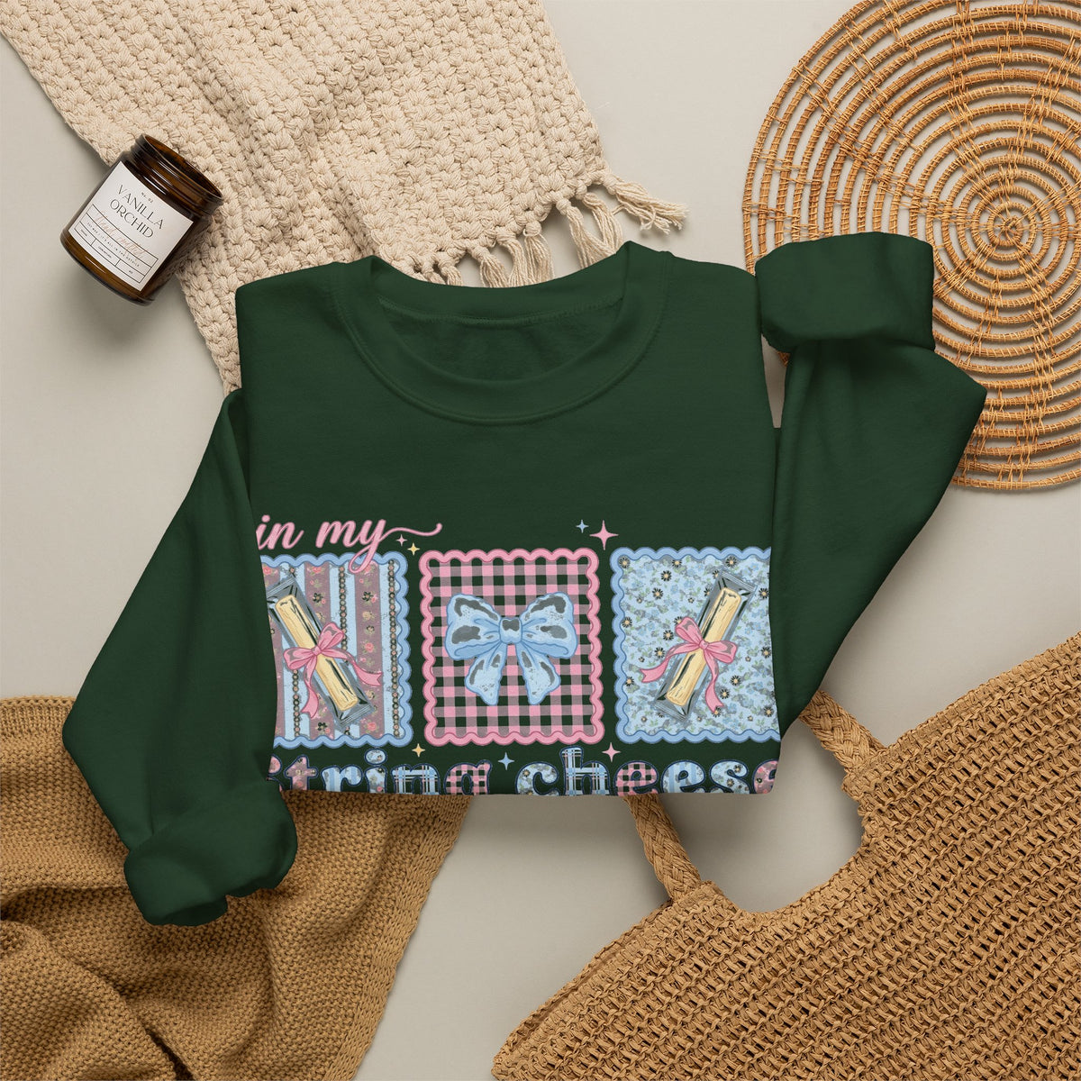 In My String Cheese Era Sweatshirt, Coquette Bow Snack Sweatshirt, Funny Girly Meme Sweatshirt, Pastel Pink Blue Gift for Her, Cute Food Hum