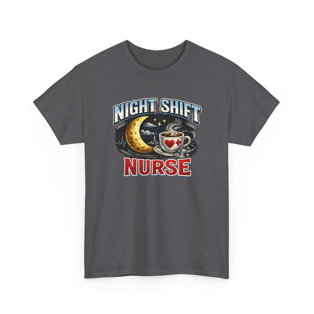 Night Shift Nurse T‑Shirt - Cute Moon & Coffee Graphic Tee for Nurses