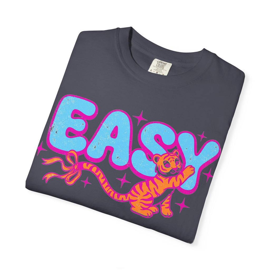 Easy Tiger Bow Shirt, Y2K Cub Bubble Type Tee, Retro Pink Blue Tiger Shirt, Trendy Gift