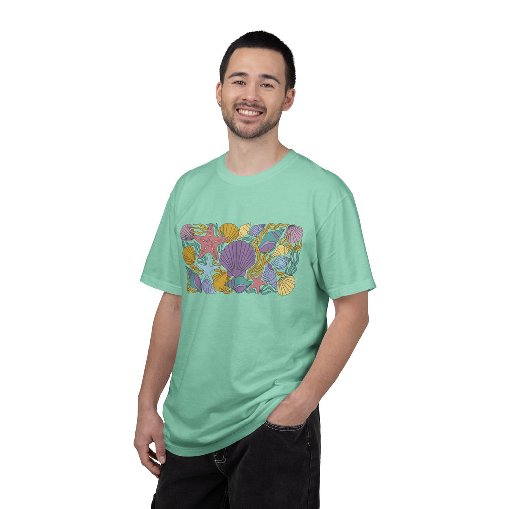 Seashell Starfish Shirt, Pastel Beach Shell Collage Tee, Coastal Summer Shirt, Beach Lover Gift